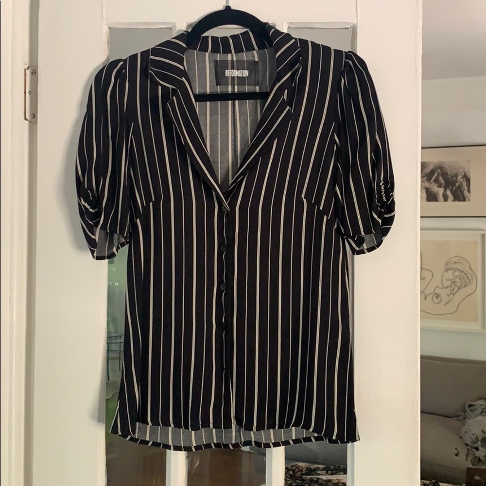 Reformation Striped Blouse Shirt Small 2